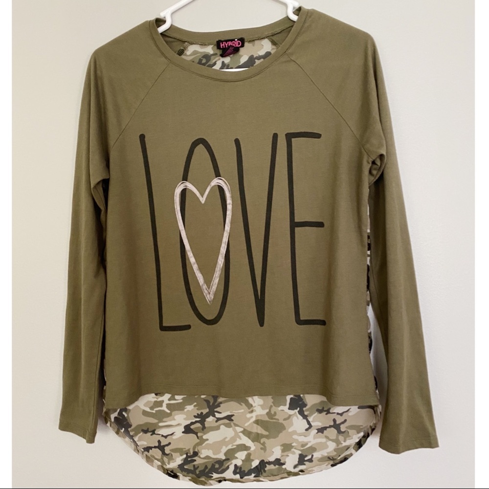 LOVE top with a sheer camouflage back